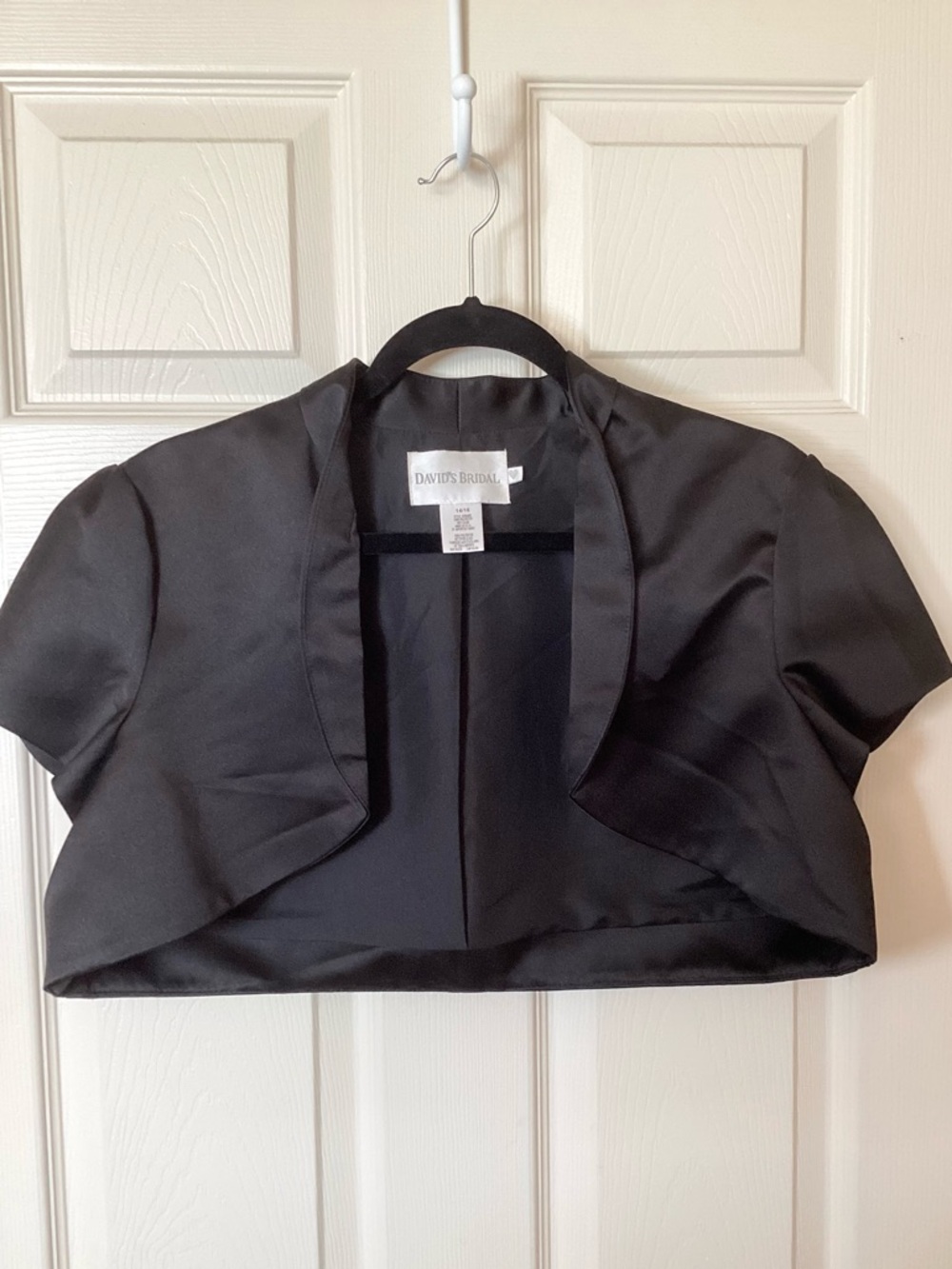 David's Bridal Black Satin Open Front Bolero Jacket - 14/16